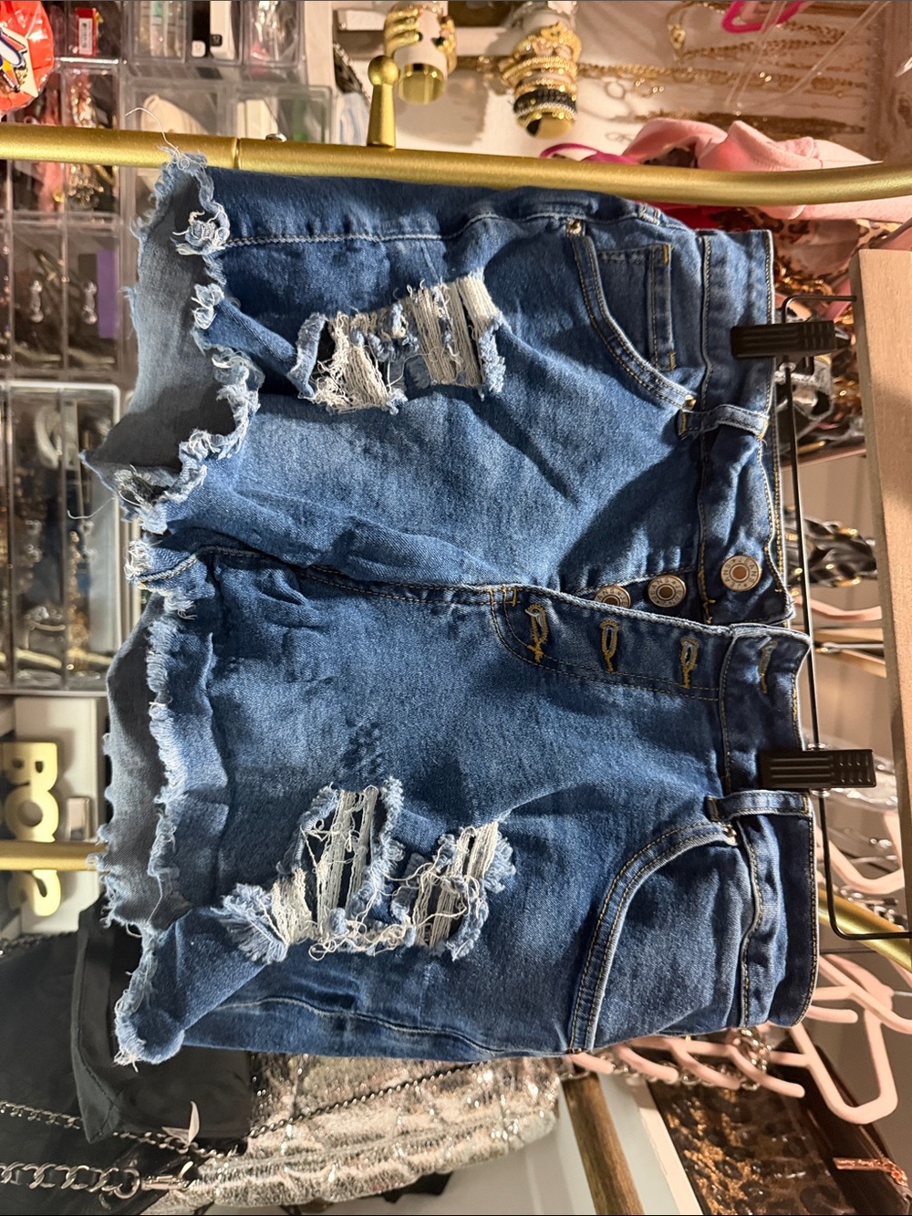 Distressed Women's Denim Shorts - Blue